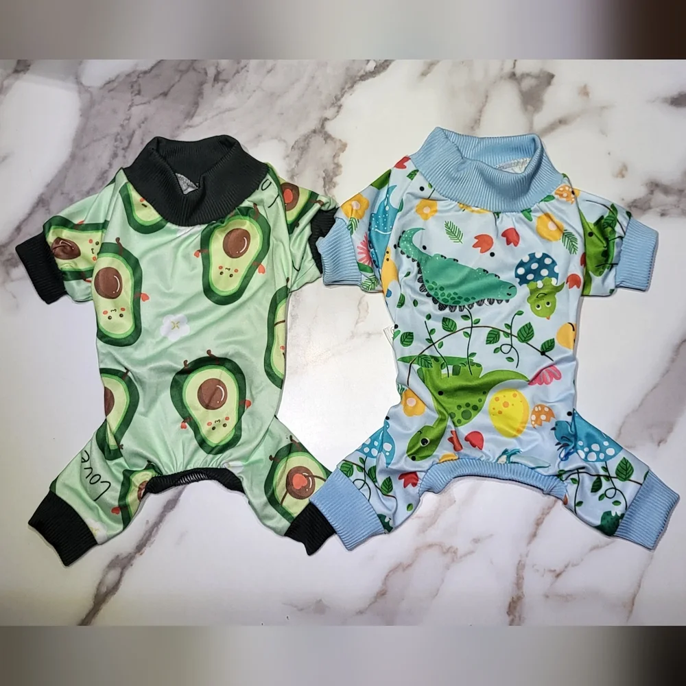 XPudac NWOT Dog 2pc Avocado & Dinosaur Print Full Body Pajama Set Size XS
